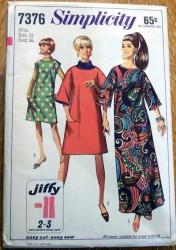 7376 SIMPLICITY 1967 JIFFY SEW NO COLLAR DRESS 2 LENGTHS PATTERN 18 38"B